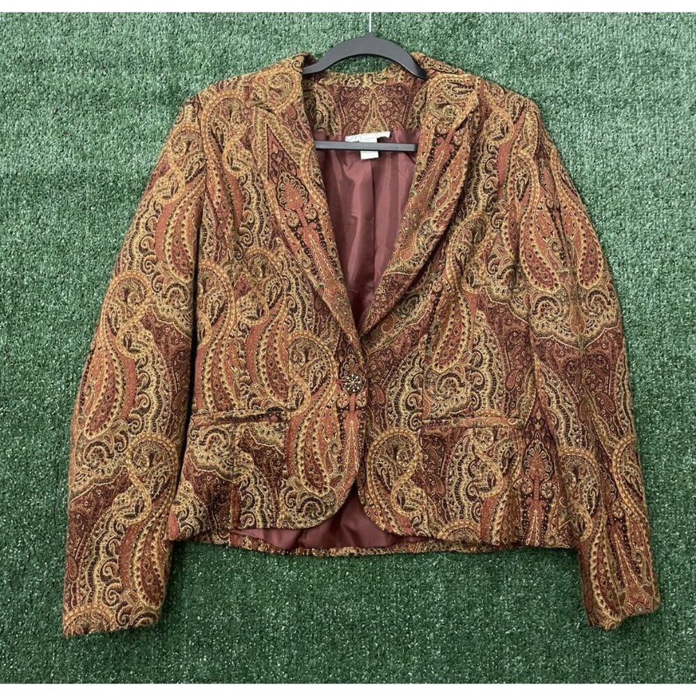 Dressbarn Jacket Women's Multi Tapestry Floral Rayon Long Sleeve Size 14